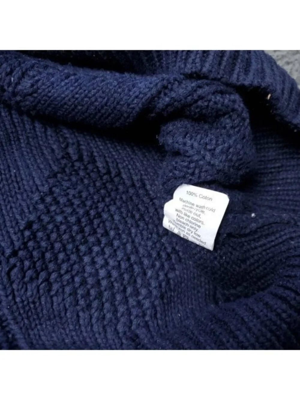 J. Crew Sweater Men Large Cotton Knit Cable Fisherman Button Cowl Pullover Blue